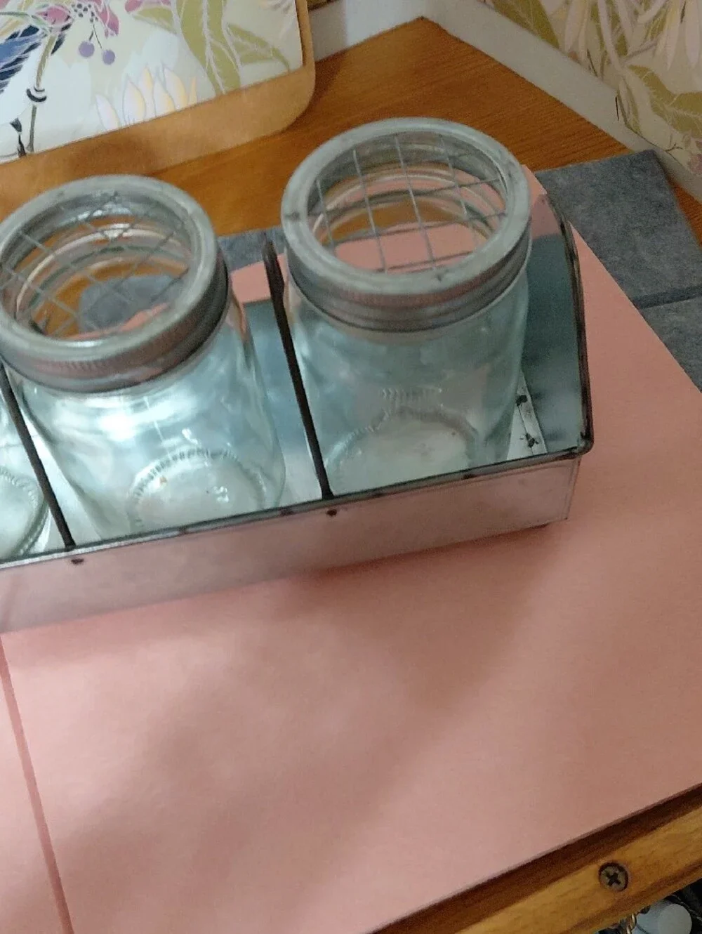 Galvanized Metal Mason Jar Organizer with 5 Clear Glass Jars